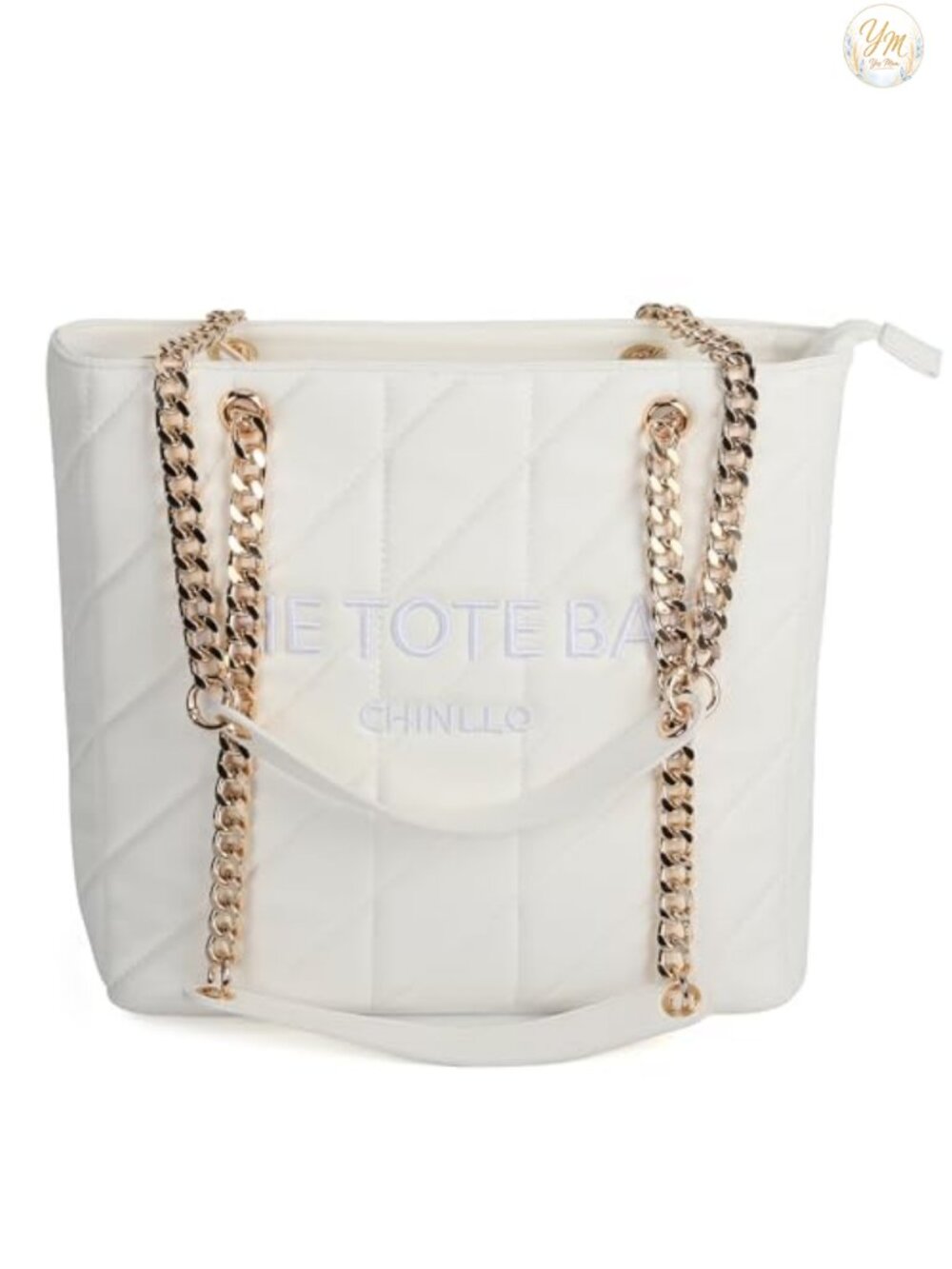 Medium Quilted Tote Bag with Chain Top Handle for Women - PU Leather Handbag